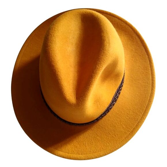 Treasure & Bond Fedora Hat Wool Gold Orange Brown Braided Ribbon One Size - Picture 1 of 8